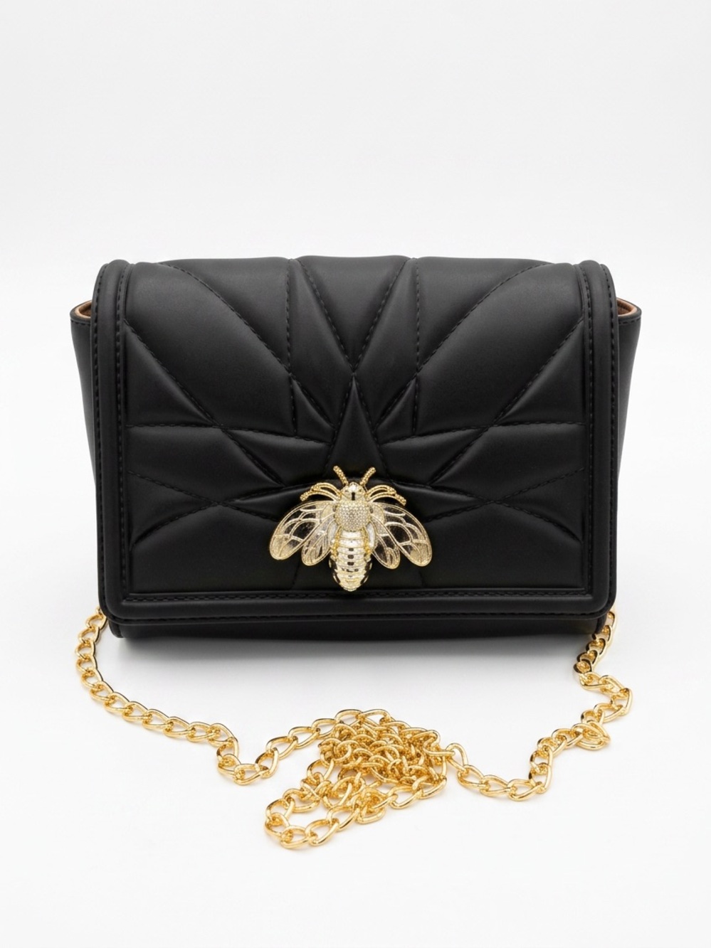 Quilted Shoulder Bag with Bee Accent